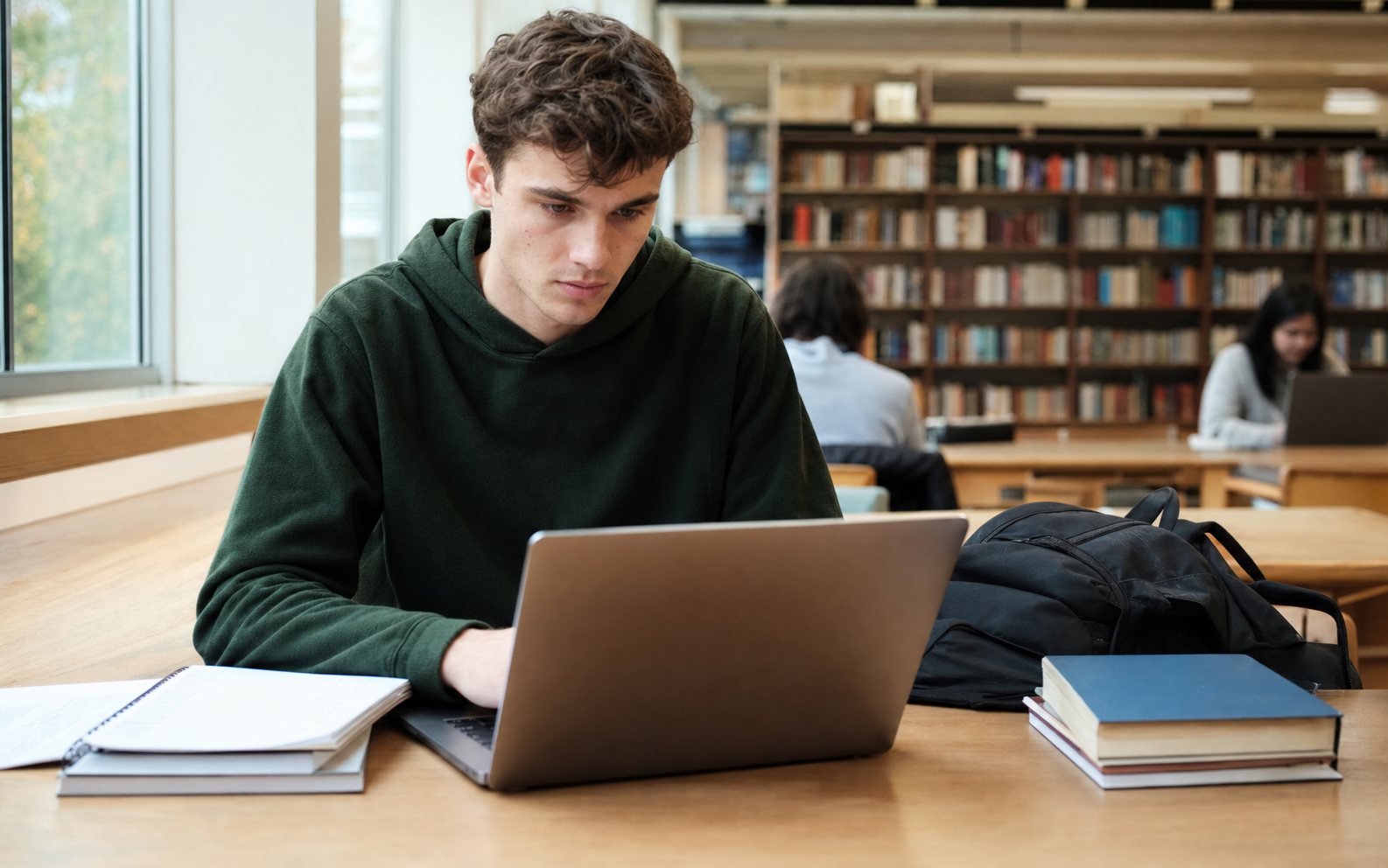a dorm desk, lecture hall, group project, and weekend trip home